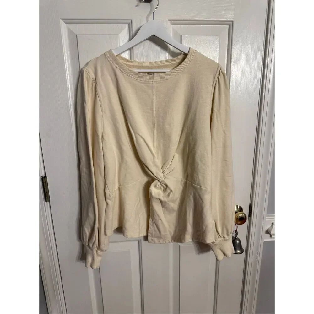 Anthropologie Pilcro Yellow Puff Sleeve Front Twist Sweatshirt sz 1X EUC